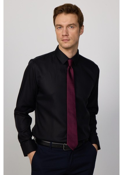 Slim Fit Non-Iron Ütü Gerektirmez Siyah Erkek Gömlek