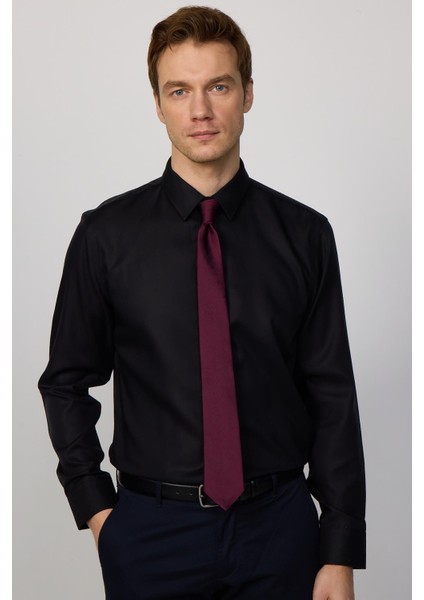 Slim Fit Non-Iron Ütü Gerektirmez Siyah Erkek Gömlek modelleri