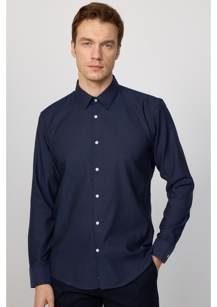 Slim Fit Non-Iron Ütü Gerektirmez Lacivert Erkek Gömlek modelleri