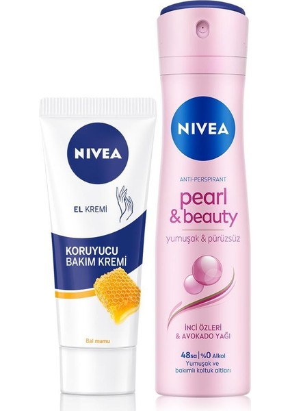 Kadın Sprey Deodorant Pearl&beauty 150ML, ve Nemlendirici Koruyucu El Bakım Kremi 75ML