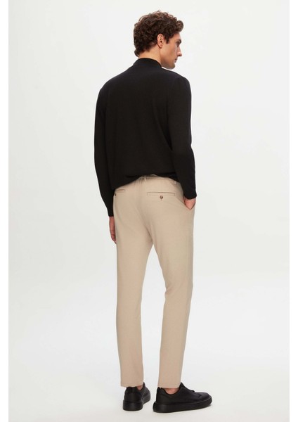 Slim Fit Bej Beli Lastikli Bağcıklı Fermuarlı Likralı Rahat Jogger Pantolon 2HC03ORTJGR01
