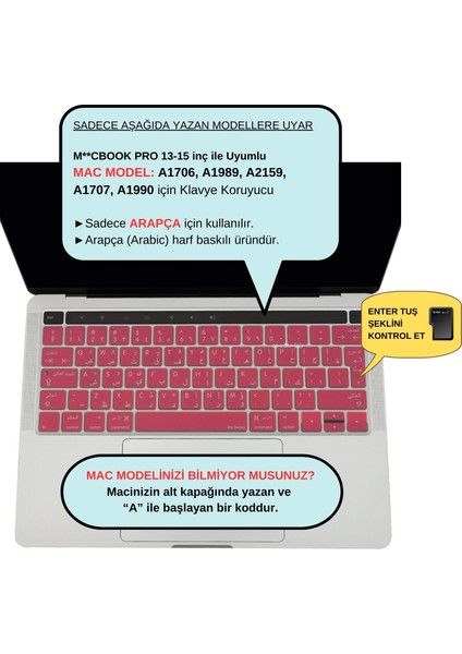 Macbook Pro Klavye Kılıfı UK(EU) Arapça Harf Baskı A1706 A1989 A2159 A1707 A1990 ile Uyumlu