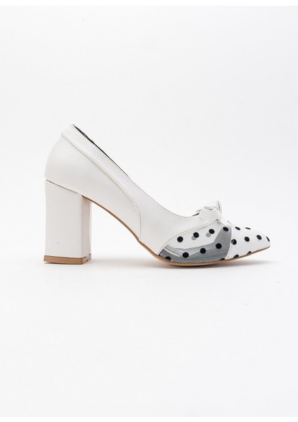 Kadın File Puantiyeli Topuklu Ayakkabı BEYAZ fiyatları