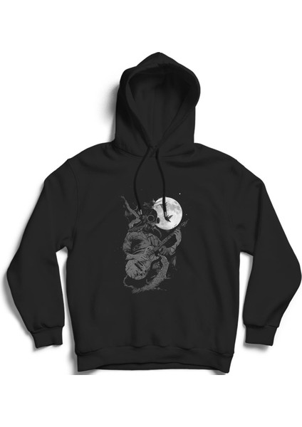 Guitarist With Gas Mask, Gitarist, Gitar, Guitar, Moon Kapüşonlu Sweatshirt Hoodie