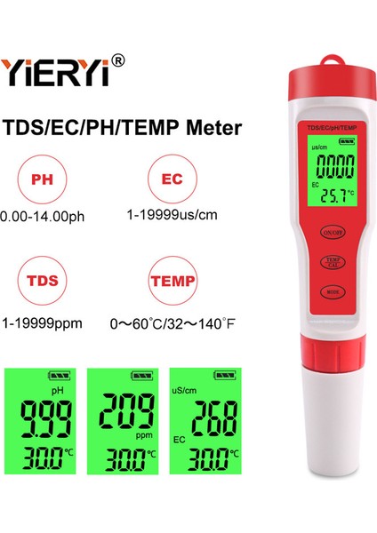 Yıeryı Portab 4'ü 1 Arada Dijital Ph Tds Ec Metre Sıcaklık Test Cihazı Arkadan Aydınlatmalı Havuzlar, Içme Suyu, Akvaryumlar Için Su Kalitesi Monitör Test Cihazı (Yurt Dışından) modelleri