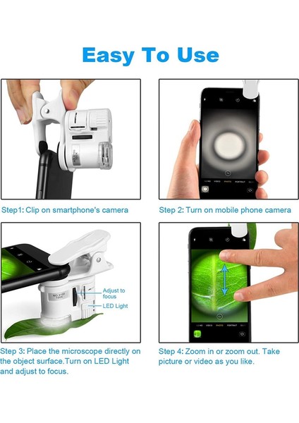 Jdxhlau 100X Zoom Klipsli Mikroskop, LED Işık, Taşınabilir Büyüteç Büyüteç Cep Büyüteç Lens Camı (Yurt Dışından) indirimleri
