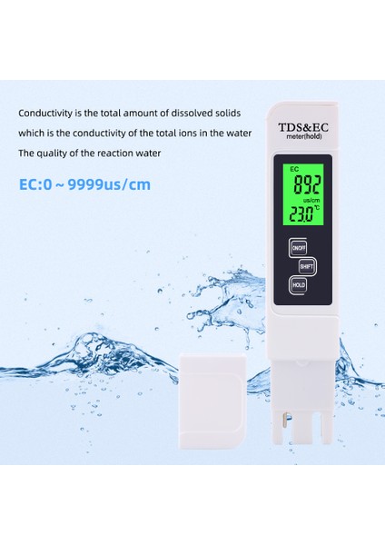 Yıeryı Tds Ec Metre Sıcaklık Test Cihazı Kalem Arkadan Aydınlatmalı 3 In 1 Iletkenlik Su Kalitesi Test Cihazı Tds ve Ec Test Cihazı 0-5000PPM (Yurt Dışından) indirimleri