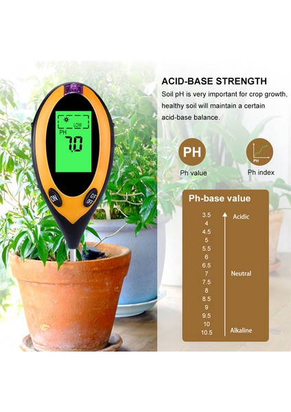 Yıeryı Yeni 4 In 1 Dijital Ph Ölçer Toprak Nemi Monitör Sıcaklık Güneş Işığı Test Cihazı Bahçe Bitkileri Için LCD Ekran ile Tarım (Yurt Dışından) fırsatları