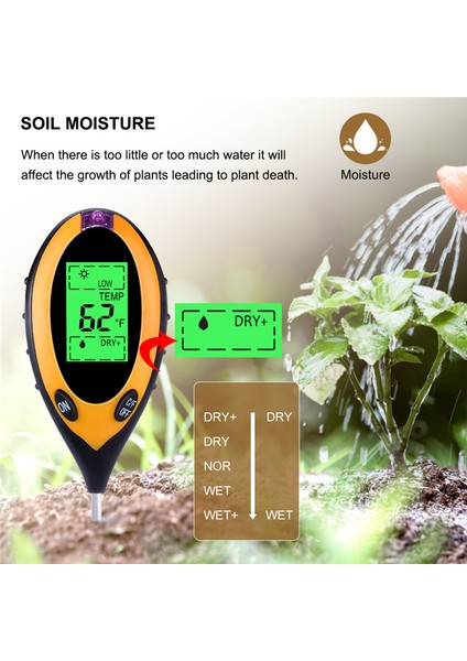 Yıeryı Yeni 4 In 1 Dijital Ph Ölçer Toprak Nemi Monitör Sıcaklık Güneş Işığı Test Cihazı Bahçe Bitkileri Için LCD Ekran ile Tarım (Yurt Dışından) indirimleri