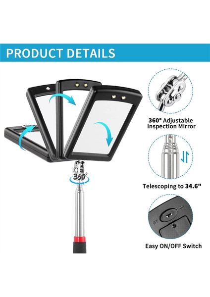 Adet Teleskopik Muayene Aynası LED Işık Seti Gövde Altı Muayene Aynası Esnek 360 Dönebilen Forınspection Görüntüleme Mekanik Kontrol Gözlem (Yurt Dışından) fiyatları