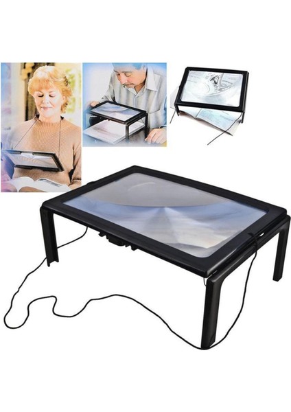 [eğlenceli Canlı] Okuma 3x Büyüteç Tam Sayfa Optik Büyüteç Katlanabilir A4 LED Lens Masası Büyüteç Dikiş Örme Için (Yurt Dışından)