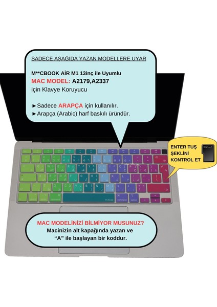 Macbook Air M1 Klavye Kılıf 13 inç UK(EU) Arapça Baskılı A2179 A2337 ile Uyumlu Dazzle