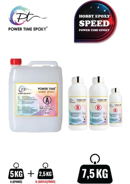 Power Time Epoxy 7.5 kg Hobi Epoksi Speed/ Hızlı Kuruma/ Şeffaf Epoksi Reçine Ince Döküm