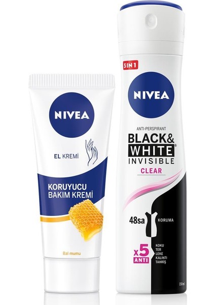 Kadın Sprey Deodorant Black & White 150 ml ve Nemlendirici Korucuyu El Bakım Kremi 75 ml