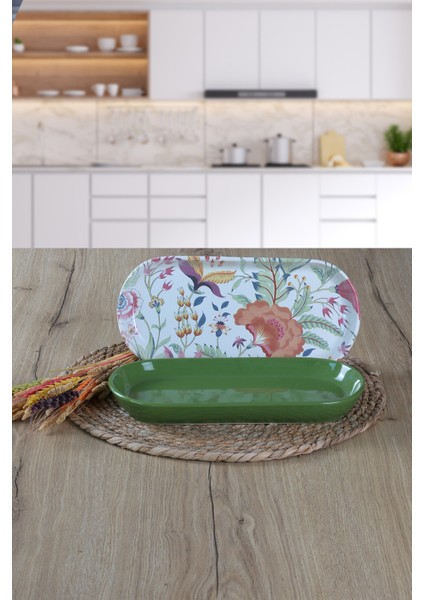 2 Adet 26 Cm Yeşil-Çiçek Desenli Kayık