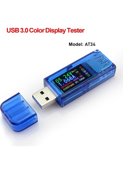 Rıden AT34 USB 3.0 Renkli LCD Voltmetre Ampermetre Gerilim Akım Ölçer Multimetre Şarj Bankası USB Test Cihazı Mavi (Yurt Dışından) indirimleri