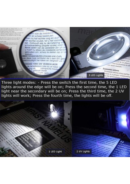 Işıklı ve Standlı Büyüteç, Eller Serbest El Tipi 6x 25X Ayarlanabilir LED Işıklı Katlanır Büyüteç (Yurt Dışından) modelleri