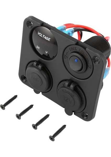 Çift USB Portu + LED Voltmetre + 12-24V Priz + Açma-Kapama Anahtar Paneli (Yurt Dışından)