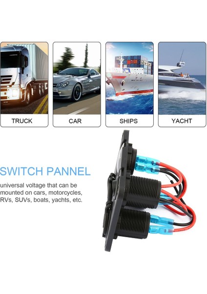 Çift USB Portu + LED Voltmetre + 12-24V Priz + Açma-Kapama Anahtar Paneli (Yurt Dışından)