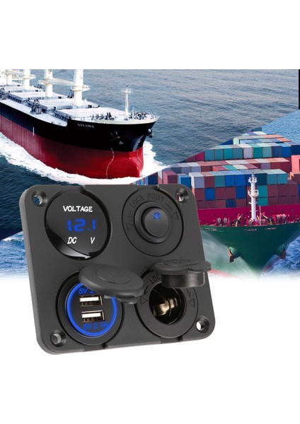 Çift USB Portu + LED Voltmetre + 12-24V Priz + Açma-Kapama Anahtar Paneli (Yurt Dışından)