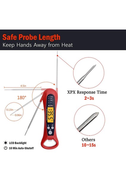 Et Termometresi, Pişirme Için Dijital Anında Okunan Gıda Termometresi, Mutfak Için Yemek Termometresi, Izgara Barbekü Kırmızı (Yurt Dışından)