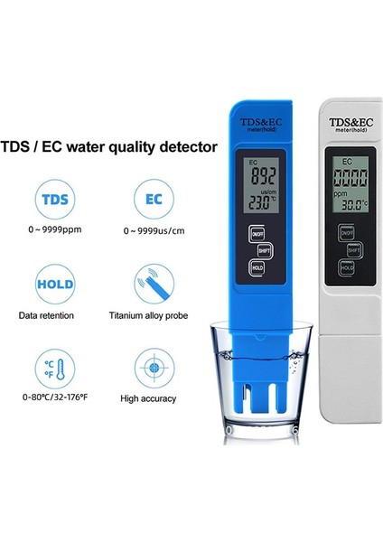 Kalem Sıcaklık Ölçer 3'ü 1 Arada Tds&ec Algılama LCD Dijital Su Kalitesi Test Kalemi (Yurt Dışından)