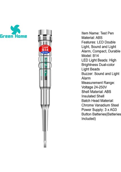 Yeşil Ev Elektrikli Test Kalemi LED Çift Işıklar 24-250 V Özel Indüksiyon Elektrik Tornavida Kalemi (Yurt Dışından) modelleri