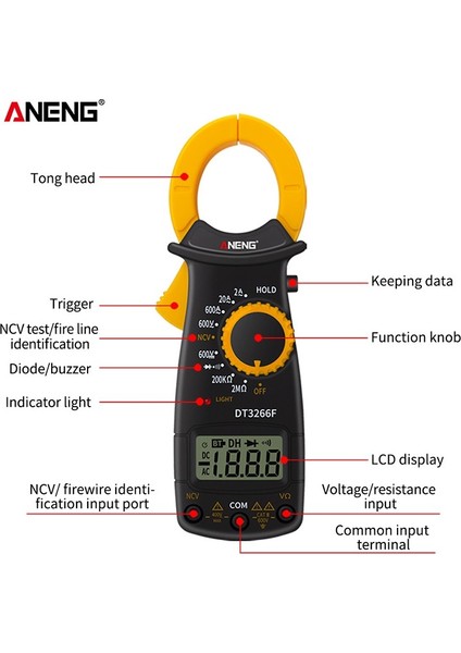 Dası LCD Dijital Kelepçe Multimetre Multitester Elektrik Metre Klipsli Gerilim Direnç Diyot Test Cihazı Ampermetre Test Probu ile (Yurt Dışından)