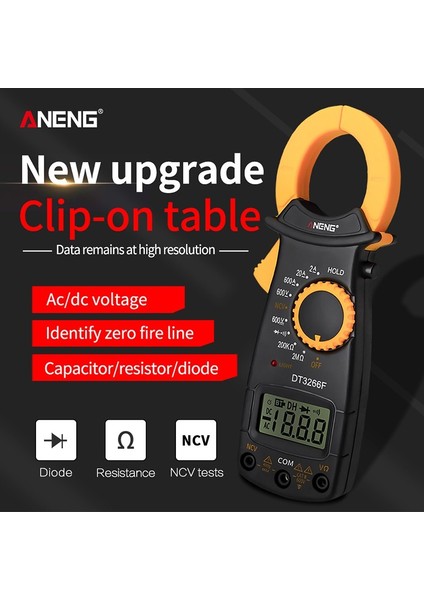 Dası LCD Dijital Kelepçe Multimetre Multitester Elektrik Metre Klipsli Gerilim Direnç Diyot Test Cihazı Ampermetre Test Probu ile (Yurt Dışından)