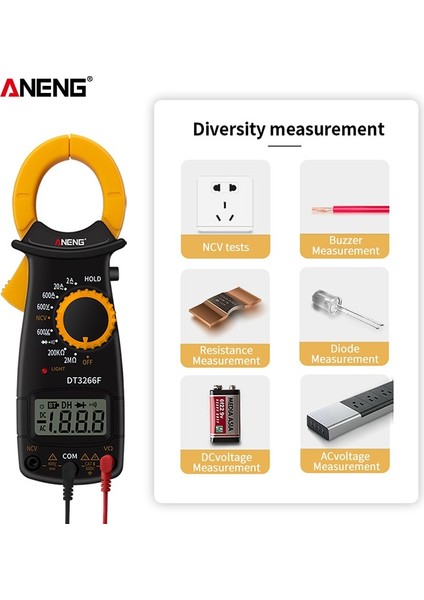 Dası LCD Dijital Kelepçe Multimetre Multitester Elektrik Metre Klipsli Gerilim Direnç Diyot Test Cihazı Ampermetre Test Probu ile (Yurt Dışından)