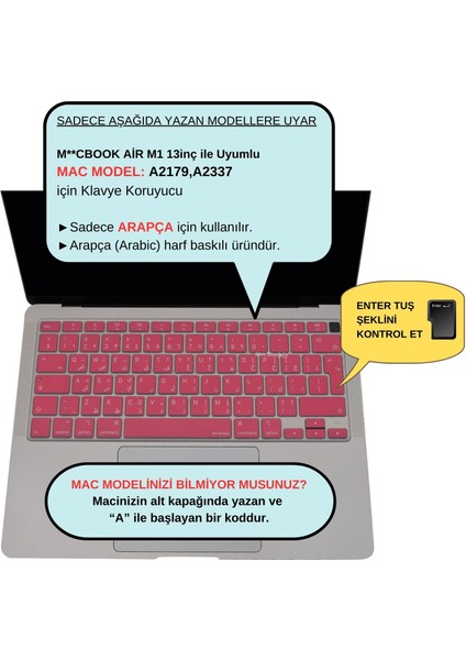 Macbook Air M1 Klavye Kılıf 13 inç UK(EU) Arapça Baskılı A2179 A2337 ile Uyumlu