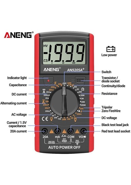 Profesyonel LCD Ekran Dijital Multimetre 1999 Sayısı Ac/dc Gerilim Ölçer Ampermetre Ohmmetre Voltmetre Diyot Direnç Kapasite Ölçer Multitester Profesyonel Araç (Yurt Dışından)