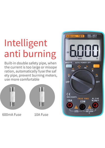 LCD Dijital Multimetre 6000 Sayım Dc/ac Ampermetre Voltmetre Ohm Volt Test Cihazı Gerilim Ölçer Sıcaklık Elektrik Test Cihazı (Yurt Dışından)