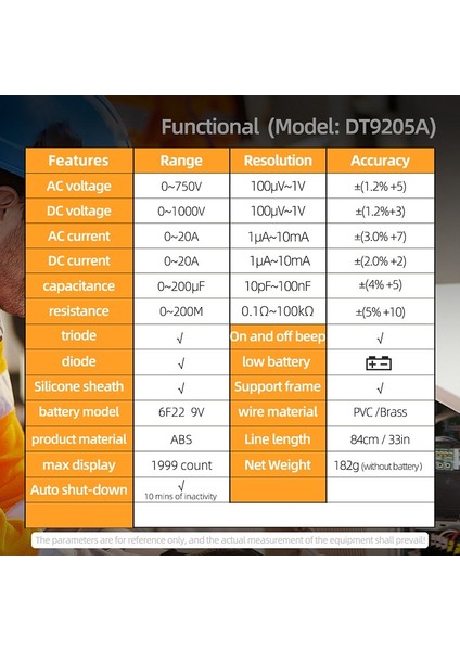 LCD Dijital Multimetre Taşınabilir 1999 Sayımlar Multitester Ac/dc Gerilim Diyot Test Cihazı Akım Direnci Kapasite Ölçer Ampermetre Test Probu ile (Yurt Dışından)
