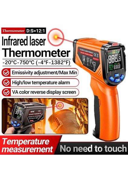 El Tipi Dijital Sıcaklık Termometresi Endüstriyel Kızılötesi Termometre Lazer Sıcaklık Termometresi Gıda Termometresi -20°C-750°C (Yurt Dışından)