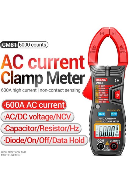 Evrensel Metre LCD Dijital Kelepçe Ampermetre Multimetre Ac Dc Akım Gerilim Multimetre Test Aracı El Feneri Fonksiyonu ile (Pilsiz) (Yurt Dışından)