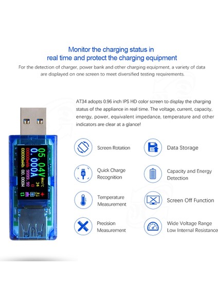 Rıden AT34 USB 3.0 Renkli LCD Voltmetre Ampermetre Gerilim Akım Ölçer Multimetre Pil Şarj Güç Bankası USB Test Cihazı Yeni Mavi (Yurt Dışından) indirimleri