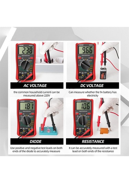 Dijital Multimetre Ac/dc Gerilim Ölçer Ampermetre Ohmmetre Voltmetre Diyot Direnç Kapasite Ölçer Multitester Profesyonel Araç (Yurt Dışından)