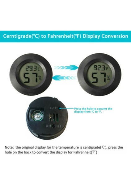 Yuvarlak Elektronik Termometre ve Higrometre Iç Mekan Dijital LCD Higrometre Sıcaklık Nem Ölçer C & F - Siyah (Yurt Dışından)