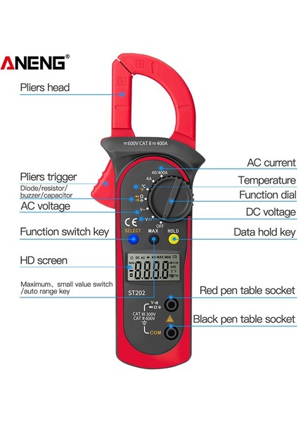 Dijital Kelepçe Multimetre Direnç Ohm Transistör Test Cihazları Ac/dc Akım Voltmetre Pens Metre (Yurt Dışından)