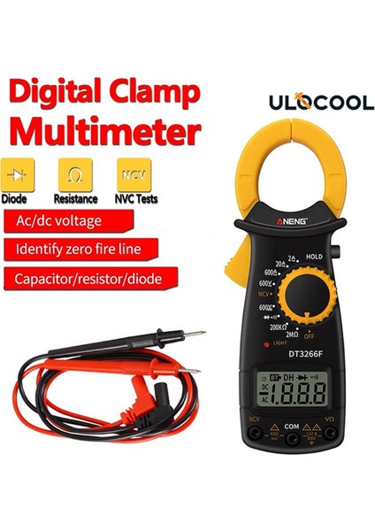 Taşınabilir LCD Dijital Kelepçe Multimetre Multitester Elektrik Klip Metre Gerilim Direnç Diyot Test Cihazı Ampermetre Test Probu ile (Yurt Dışından)