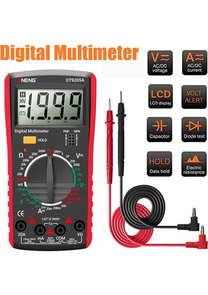 Büyük Ekran Dijital Multimetre 1999 Sayımlar Elektrik Ölçer Transistör Test Cihazı Ac/dc Gerilim Ölçer Ampermetre Direnç Ölçer Voltmetre Multimetro Test Cihazı (Yurt Dışından)