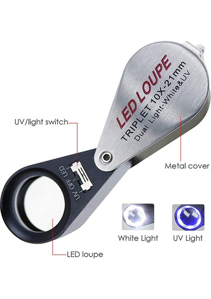 10X Büyütme Kuyumcu Büyüteç Üçlü Lens Büyüteç, Mücevher, Takı, Madeni Para, Pul, Vb Için 6 LED Uv Işık 21MM (Yurt Dışından) fiyatları