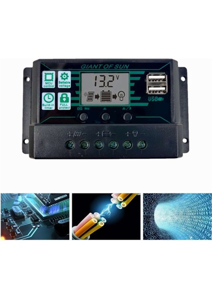 Solar Şarj Kontrol Cihazı Çift USB Bağlantı Noktalı Güneş Paneli Kontrol Cihazı 12V/24V Mppt/pwm Otomatik Parametre Ayarlanabilir Kullanımı Kolay (Yurt Dışından)