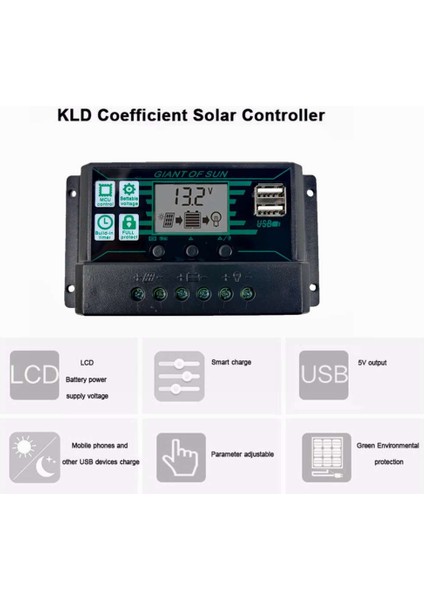 Solar Şarj Kontrol Cihazı Çift USB Bağlantı Noktalı Güneş Paneli Kontrol Cihazı 12V/24V Mppt/pwm Otomatik Parametre Ayarlanabilir Kullanımı Kolay (Yurt Dışından)