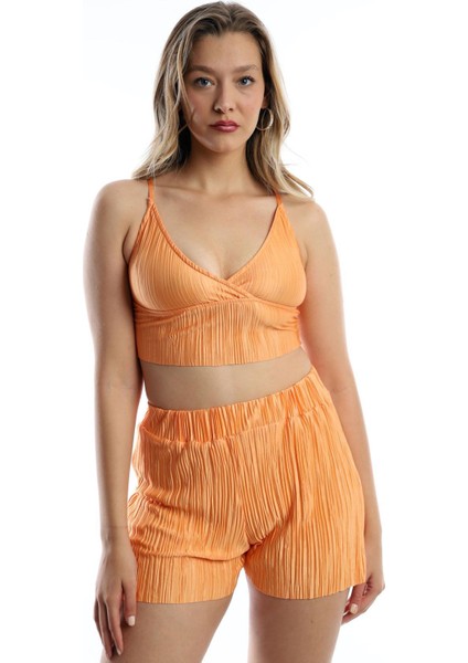 Kadın Pliseli Askılı Crop Turuncu fiyatları
