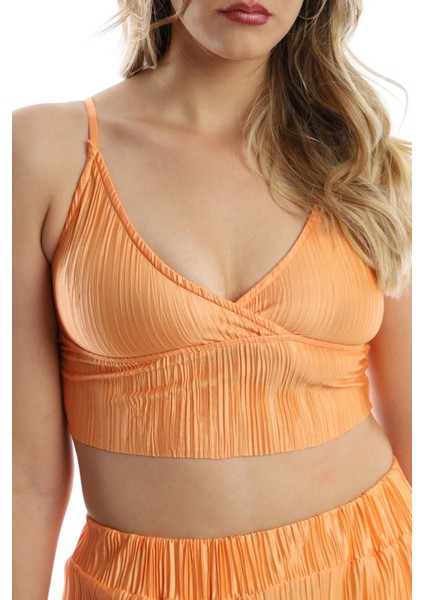 Kadın Pliseli Askılı Crop Turuncu modelleri