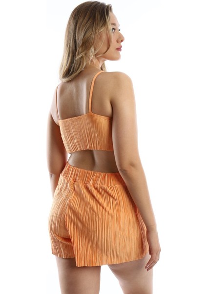 Kadın Pliseli Askılı Crop Turuncu indirimleri