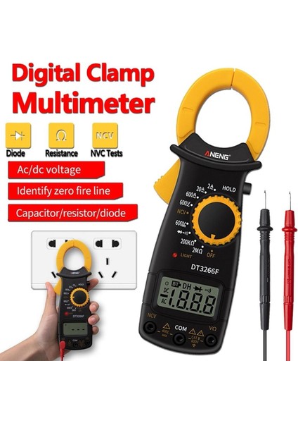 LCD Dijital Kelepçe Multimetre Multitester Elektrik Klip Metre Gerilim Direnç Diyot Test Cihazı Ampermetre Test Probu ile (Yurt Dışından)