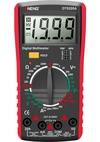 Aneng DT9205A Dijital Multimetre Ac/dc Transistör Test Cihazı Elektrik Ncv Test Ölçer Profesyonel Analog Otomatik Aralığı Kırmızı (Yurt Dışından) fiyatları